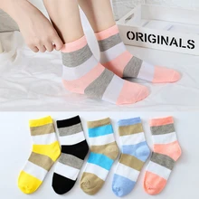 Новые Элегантные повседневные мягкие удобные короткие носки в полоску из чистого хлопка в стиле Харадзюку для женщин и девочек модные женские носки для школьников