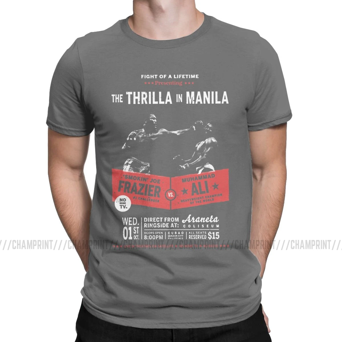 Ali Vs Frazier Thrilla In Manila футболка для мужчин боксер Спортивная Тяжелая винтажная хлопковая футболка футболки с коротким рукавом вечерние топы - Цвет: Темно-серый