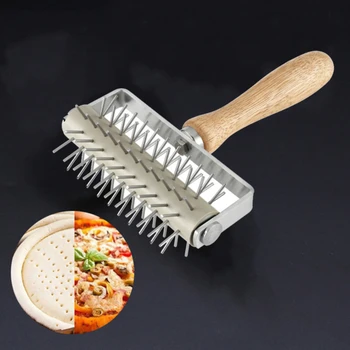 

Stainless Steel Wheel Pizza Bread Needle Punchers Roller Pie Pastry Dough Pitter Durable Wooden Handle Bakeware Pizza Scissors