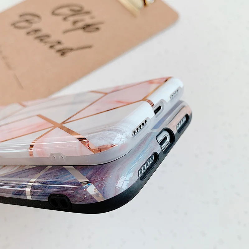 N1986N Телефон чехол для iPhone 6 6s 7 8 Plus X XR XS Max Роскошные покрытие с ионным напылением из розового золота с геометрическим рисунком Мрамор мягкий IMD Для iPhone X Case Капа