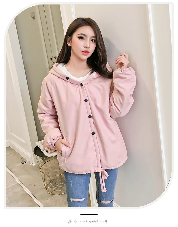 New Style Korean-style Loose-Fit Students Printed Brushed And Thick Hooded Mid-length Lambs Wool Coat Tops