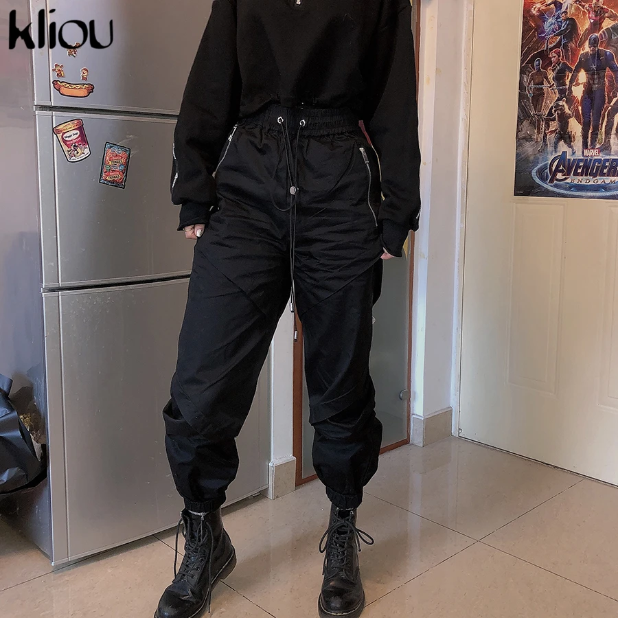 Kliou женские брюки карго высокого качества брюки до щиколотки мягкие Harajuku женские s карманы на молнии повседневные универсальные Осенние новые