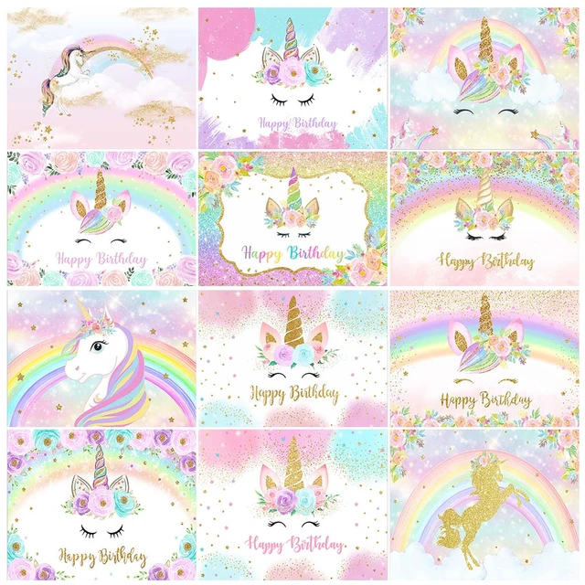 Sfondo compleanno unicorno arcobaleno sfondo unicorno fiori rosa neonato  decorazione festa di compleanno personalizzato fai da te personalizza -  AliExpress