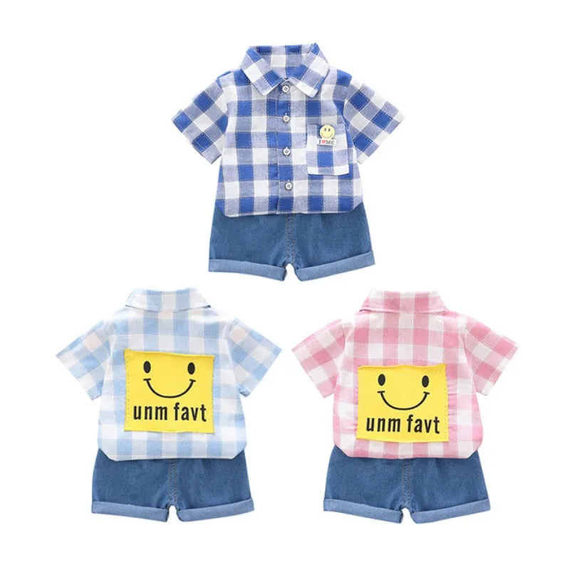 

2Pcs/Set Summer Baby Boys Adorable Plaid Print Short Sleeve Shirt Shorts Casual Outfits Clothes