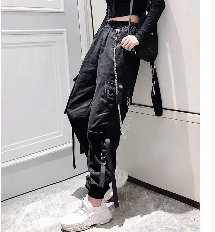 Waliicorners Buckle Ribbon Pocket Jogger Elastic Streetwear Harajuku Pant Womens Cargo Pants 12 H01bf40cf8bde4324b5cf41624b4dbb0bD