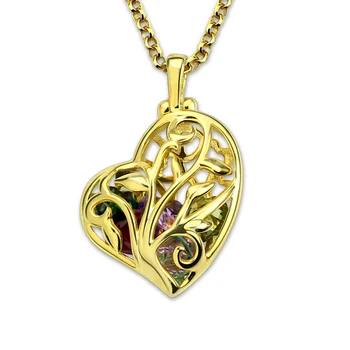 

AILIN Personalized Heart Cage Family Tree Necklace with Birthstones Gold Color Unique Fashion Jewelry for Mother