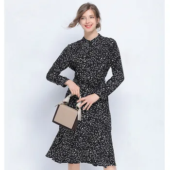 

2019New Autumn Ladies beautiful Floral dress Plus Size mandarin collar female elegant long dress casual longos vestidos L-5XL