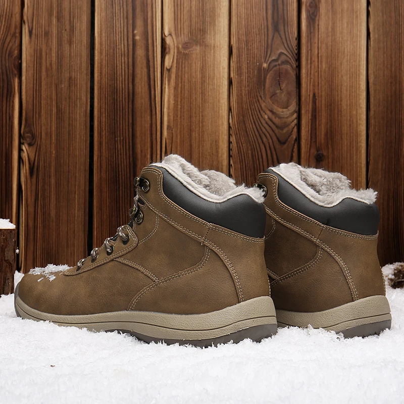 Горные кожаные кроссовки для походов, зимние ботинки, Мужская Уличная хлопковая обувь, противоскользящие теплые зимние ботинки, плюшевая спортивная обувь для мальчиков