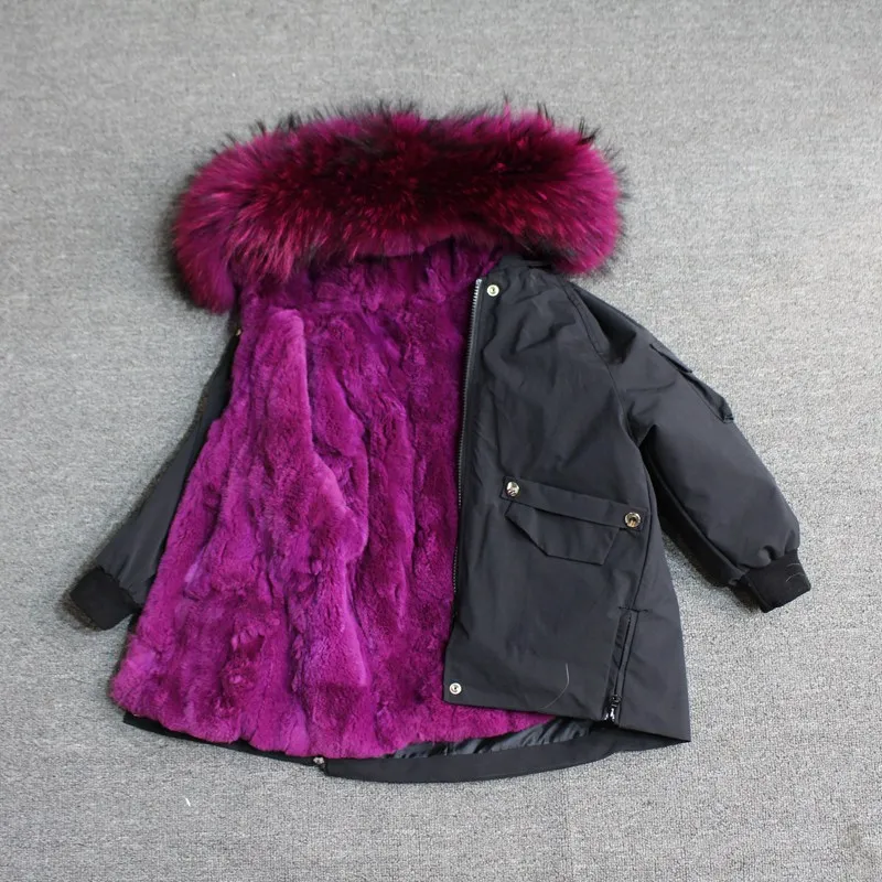 black rose fur Для маленьких мальчиков детская зимняя куртка, детская куртка-пуховик для девочек зимняя куртка для детей в Зимняя куртка для девочек и мальчиков детские линией натурального меха кролика, парка, пальто - Цвет: black rose fur