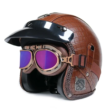 

Retro motorsiklo helmet PU3 / 4 bukas na mukha helmet helmet pilot helmet cruiser half helmet