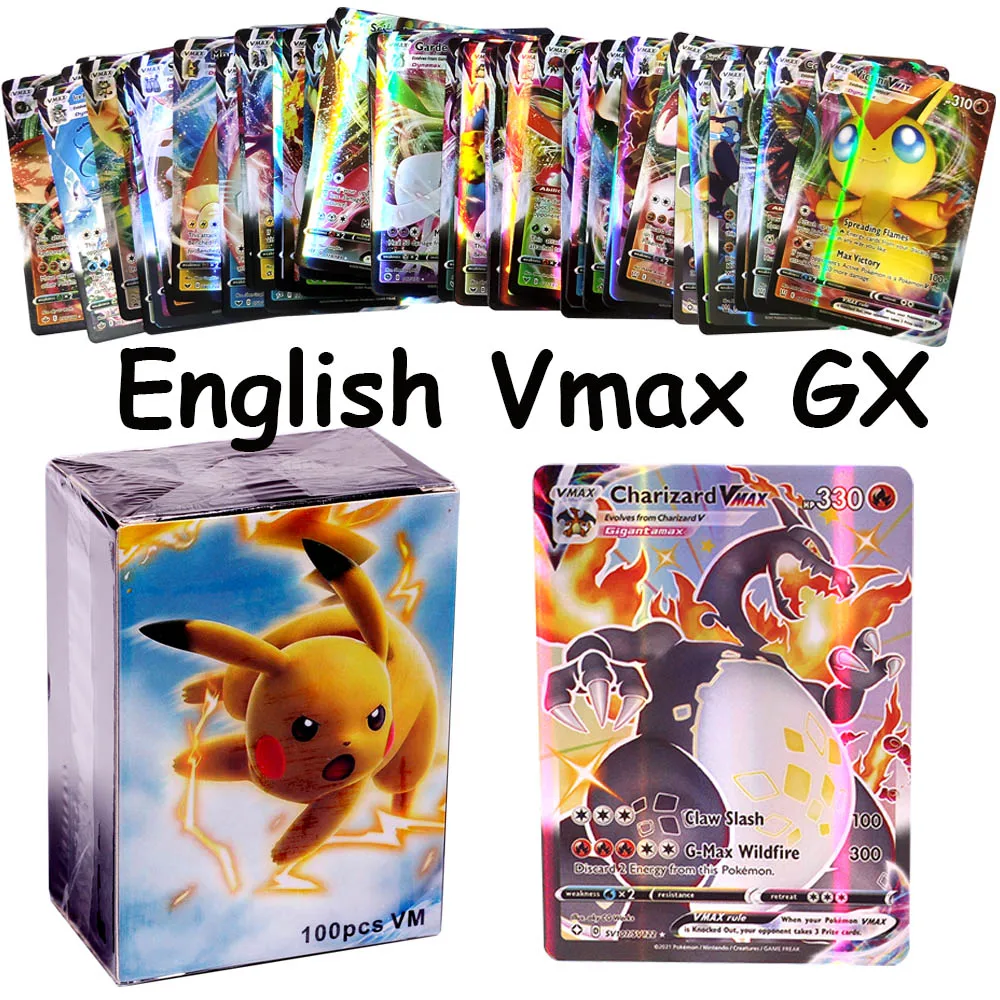 Новый Покемон карточка 100 VMAX Game Battle Carte Trading английская версия 20-200 GX V Tag Team Сияющие