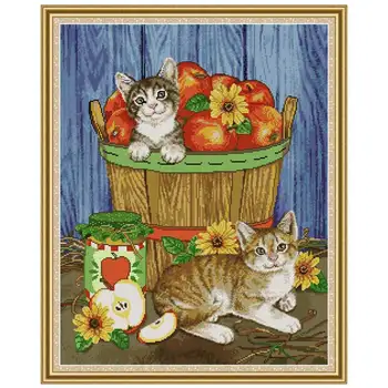 

Cats and fruits animals counted printed on the canvas 11CT 14CT DIY kit Cross Stitch embroidery needlework Sets home decor