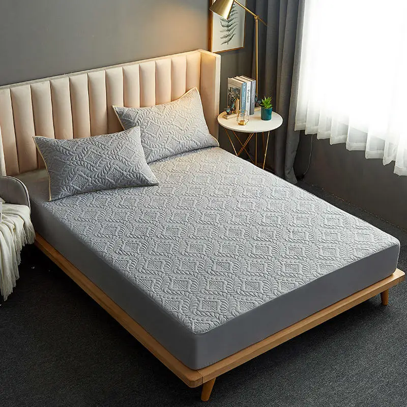 Quilted Waterproof Bed Sheet With Elastic Queen King Size Solid Color Mattress Protector For Double Bed Queen/King Bed Sheet 6