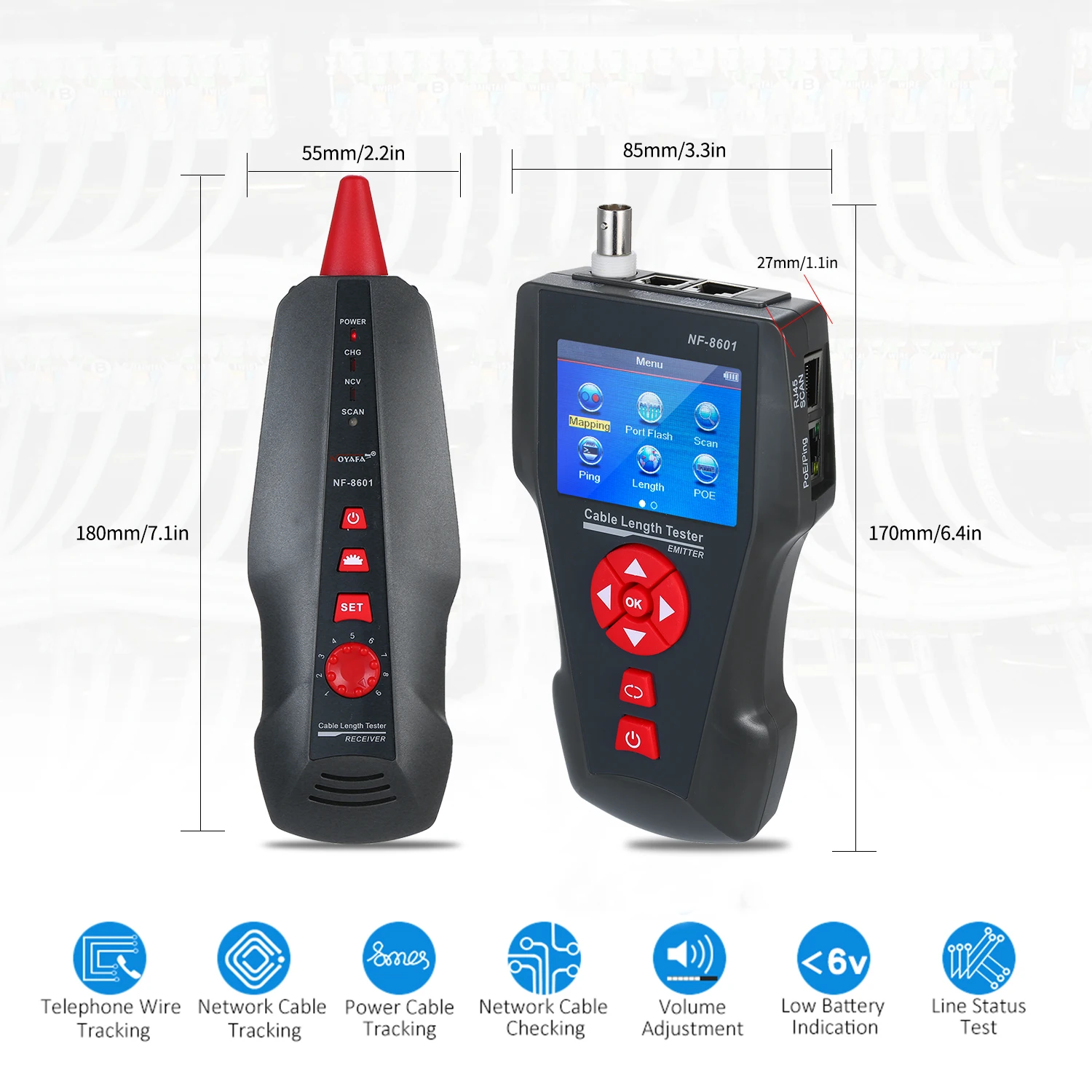 Многофункциональный тестер сетевого кабеля с ЖК дисплеем PING & POE длины проводов