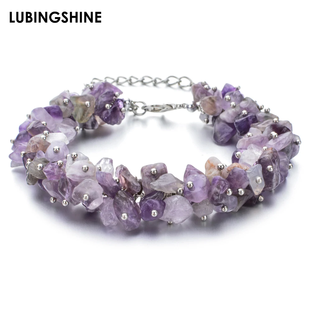 

Bohemian Handmade Natural Stone Bracelet Crystal Purple Gravel Link Chain Bracelet for Women Girls Party Cuff Jewelry Gift