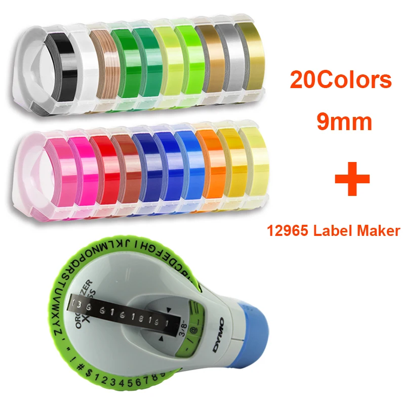 9mm add12965 printer 20 рулонов 6/9/12 мм 3D для тиснения, из ПВХ этикетки ленты совместимый с dymo 1610 1880 12965 ручной принтеры этикеток для Motex E101 этикетка производители - Цвет: 9mm add12965 printer