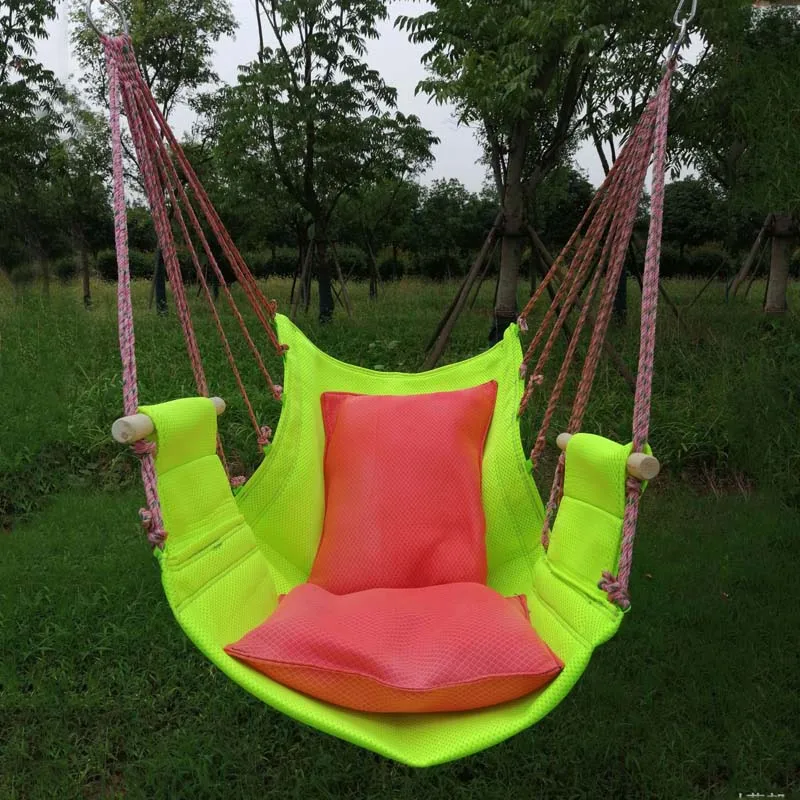 Кресло-гамак, подвесное веревочное кресло, кресло-качалка с 2 подушками для сада, для помещений, для улицы, модные качели-гамак - Цвет: yellow-Cushions