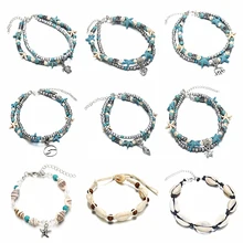 Винтажный Браслет на ногу с морскими звездами, морской черепахой, натуральными морскими ракушками, для женщин, многослойный браслет на ногу, богемное летнее пляжное ювелирное изделие