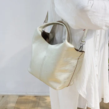 

Original 100% Genuine Leather Bag Causal Cowhide Women Handbags High Quality Vintage Manual Crossbody Hobos Bags