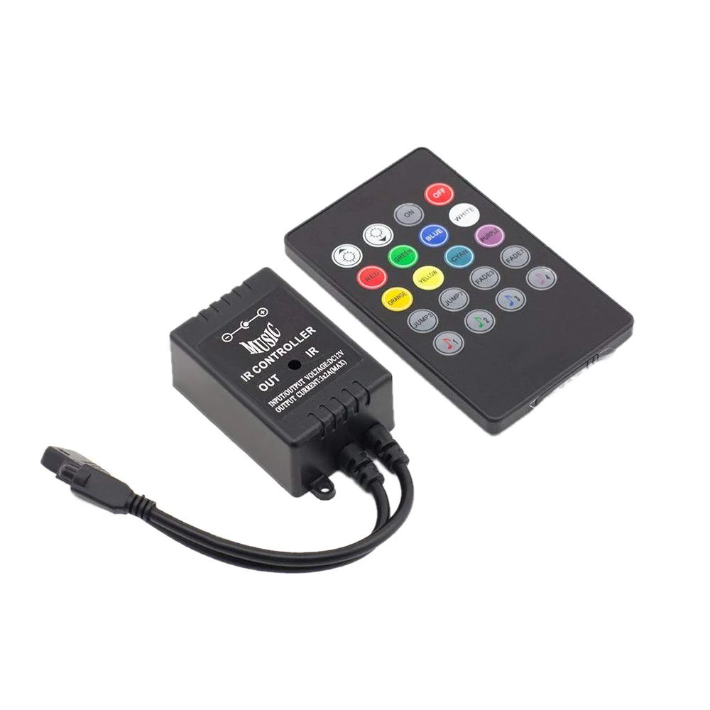 Музыкальный RGB контроллер Диммер Светодиодная лента светильник 20key пульт дистанционного управления голосовым датчиком контроллер для SMD 5050 3528 Светодиодный ленточный светильник
