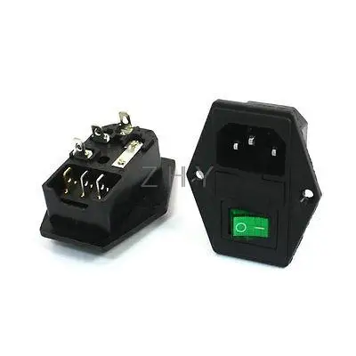 

2Pcs Green Indicator 3Pin SPST Rocker Switch Fuse Holder IEC320 C14 Power Socket
