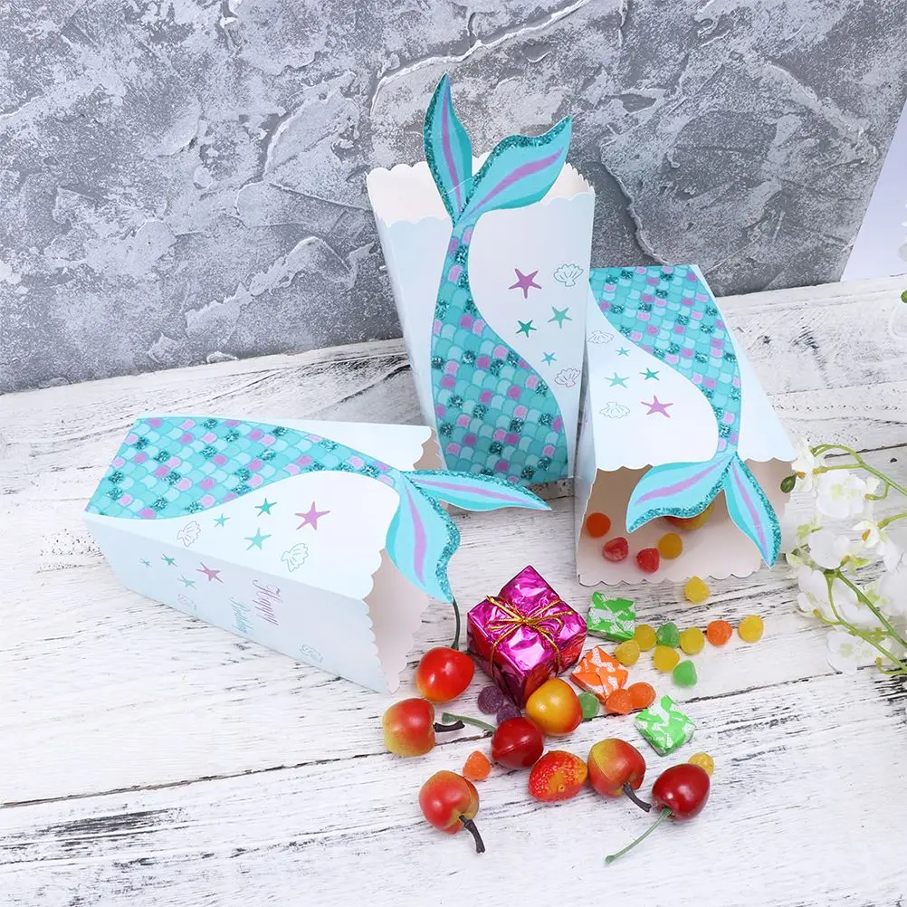 Paper Popcorn Boxes Mermaid Candy Container Popcorn Box Party Supplies