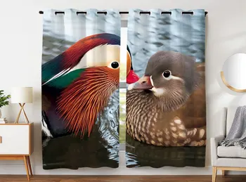 

HommomH blackout curtains 2 button bedroom curtain cute yuanyang lake water splashing
