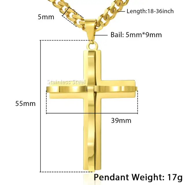 Stylish Black Gold Silver Cross Pendant Necklaces for Men Hip Hop Jewelry - Image 3