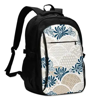 

Bags School Bags Girl TeenagerJapanese Chrisantemum Flower Traditional Kimono Pattern USB Charge Computer Laptop Back Pack