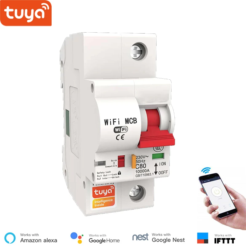 Tuya Smart 20A Smart WiFi Circuit Breaker Short Circuit Protection Alexa Google  Nest IFTTT Compatible Wireless Control Switch