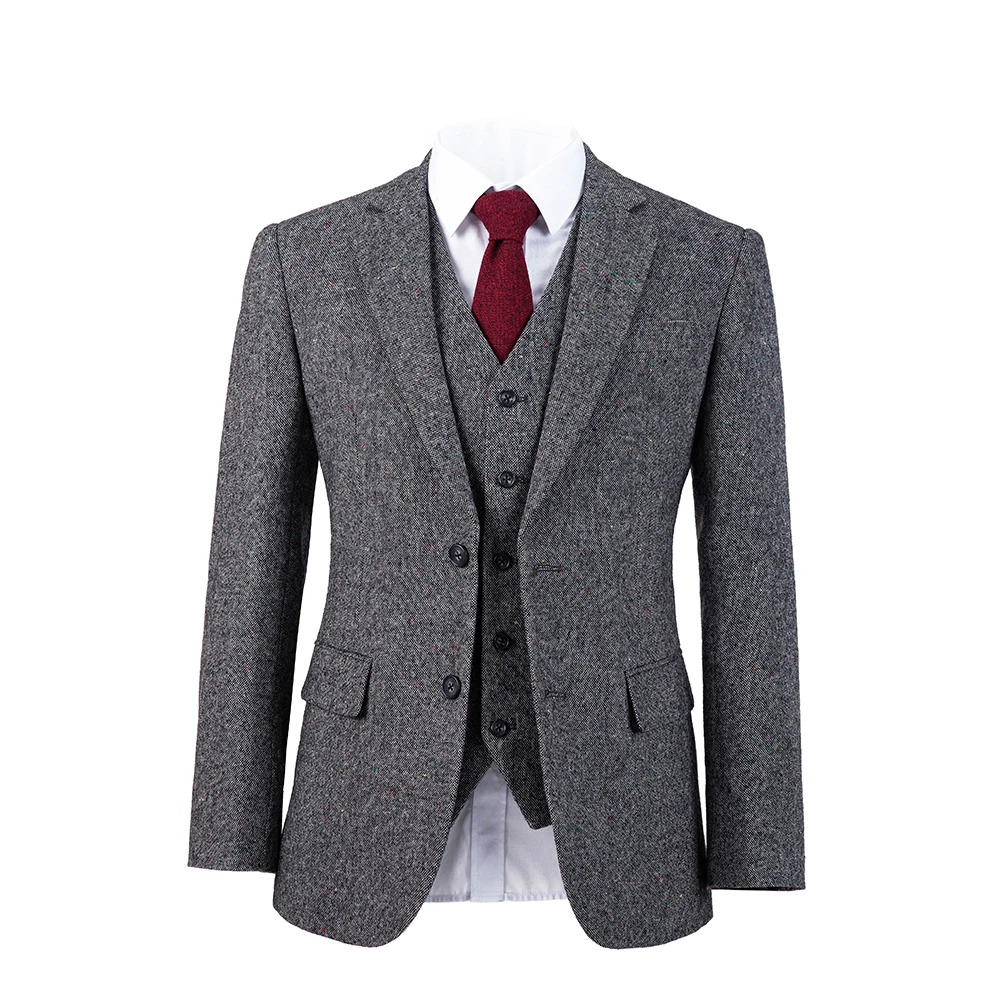 Men's Tailor dark gray overcheck Suit Sets Wedding Dress Suit Groom Wear Tuxedo Jacket With Pant(Jacket+bowtie+Pant