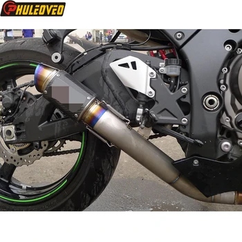For Kawasaki ZX-10R ZX10R 2010-2020 Titanium Alloy Motorcycle Exhaust Muffler Middle Link Pipe with Carbon Fiber Exhaust Escape
