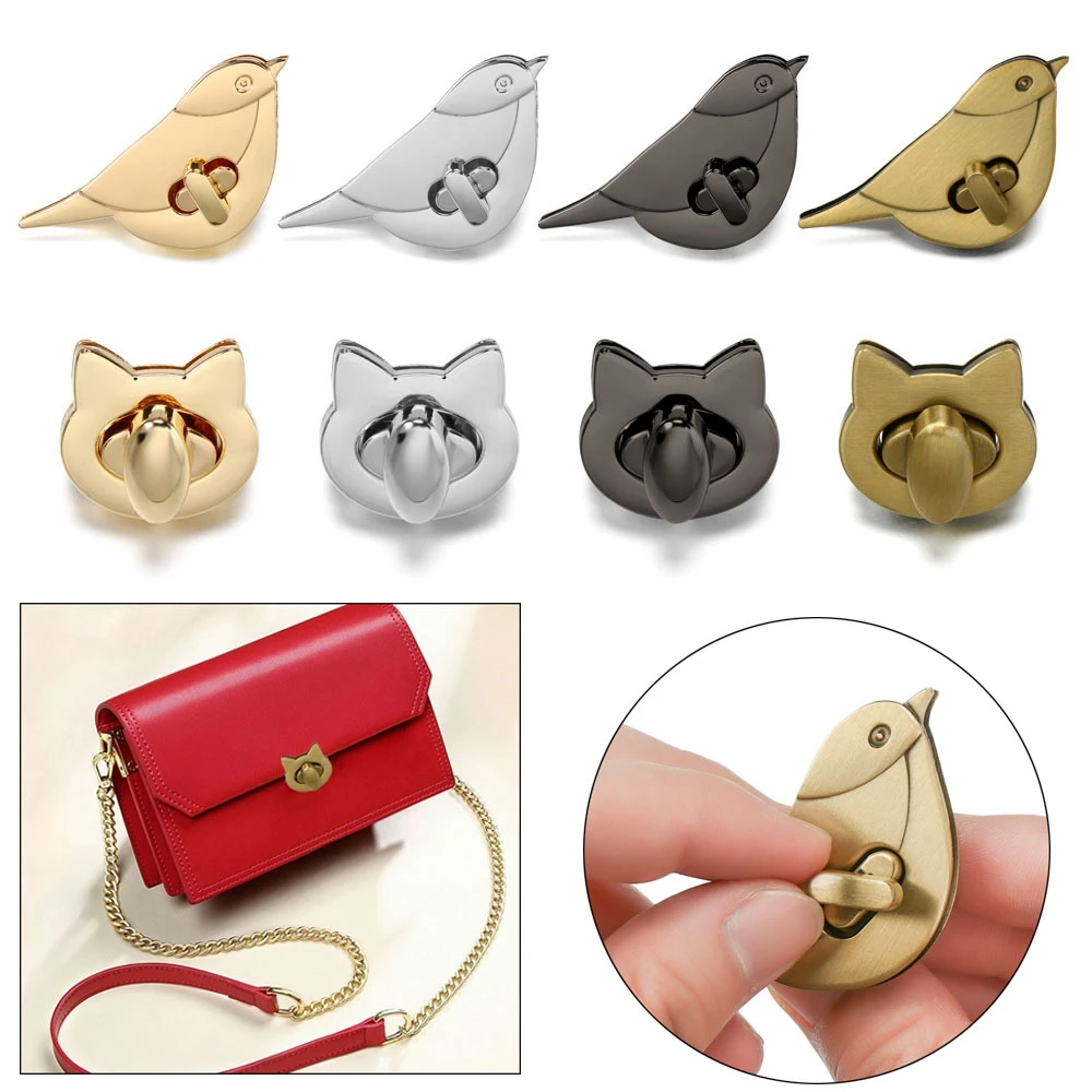 Cute Cat/Bird Bag Metal Turn Lock Clasp For Leather Craft Women Handbag