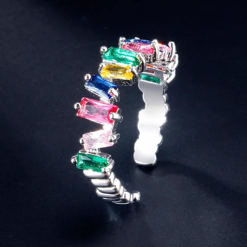 colour silver Модные Цветные кубические циркониевые кольца для женщин T форма камня Свадебные Кольца для женщин серебряные ювелирные изделия Женское кольцо Винтаж - Цвет основного камня: colour silver