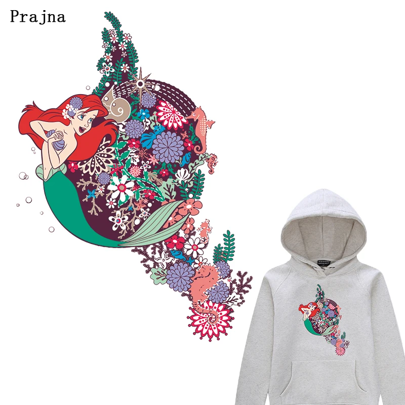 

Prajna Flower Mermaid Thermal Stickers For Clothing Cartoon Printed Iron On Heat Transfer On Cloth Accessory Apparel Cute DIY F