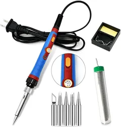 Kit de fer à souder 60W 110V, Kit de fer à souder avec chauffage en céramique, Kit de soudage Portable avec 5 pointes de soudage, bricolage 