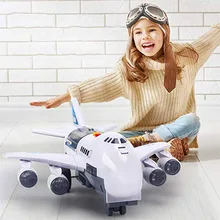 Pista de simulación de historia musical para niños, Avión de simulación de avión de pasajeros, luz de inercia ABS, azul y blanco, regalos