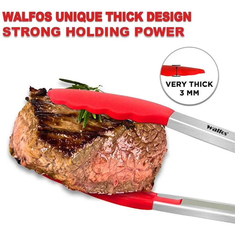  Walfos Silicone Tongs for Cooking - Heat Resistant kitchen tongs  for Salad,Cooking, Grilling,Stainless Steel and BPA Free Silicone Tips set  of 3 (7 9 and 12 inch) : Patio, Lawn 