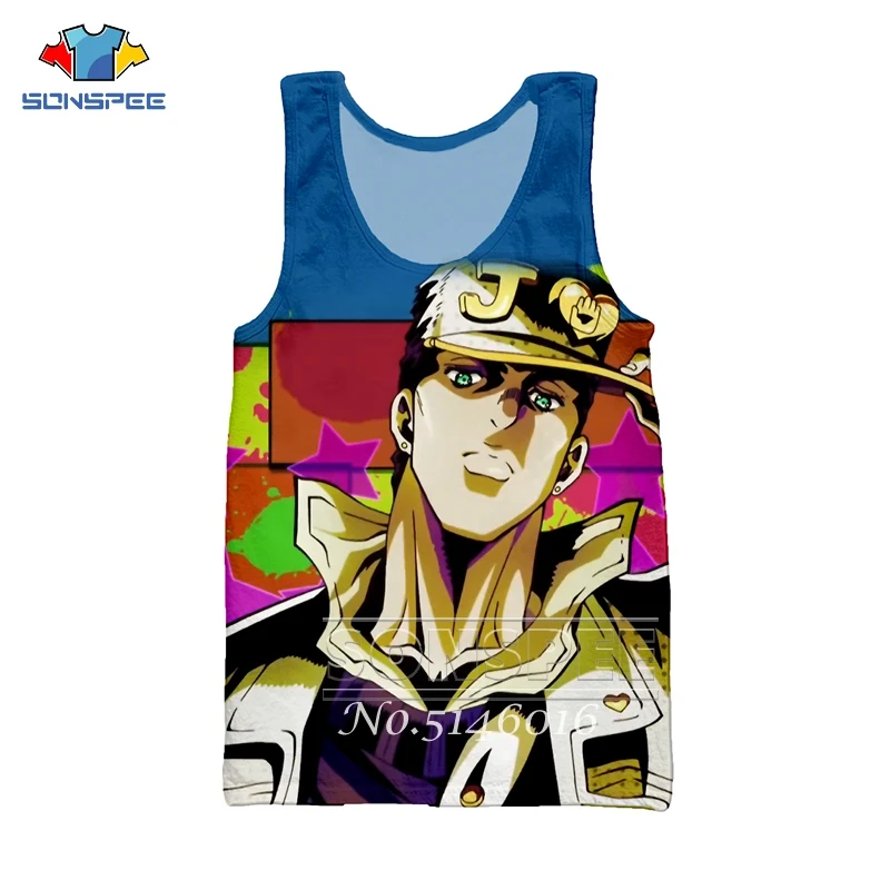

SONSPEE Men Casual sleeveless Shirts Summer Fashion Unisex Vest top Anime JoJo's Bizarre Adventure 3D Print Harajuku Tank t158