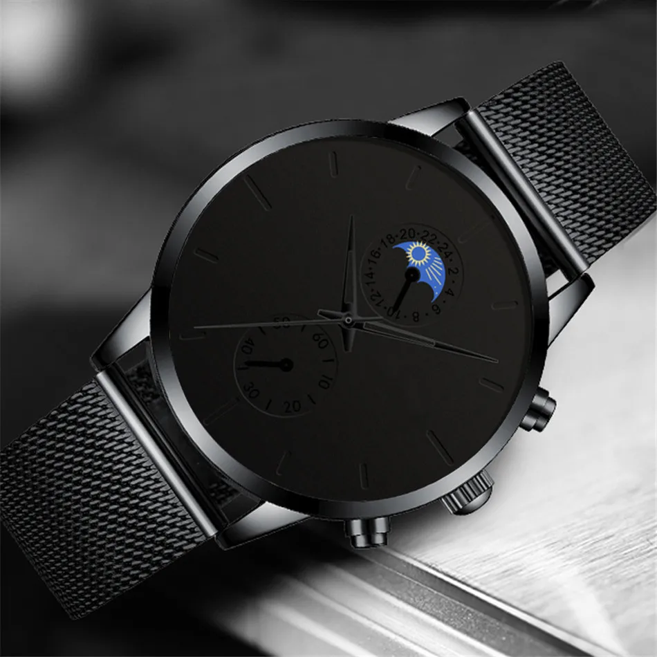 2021 Fashion Watch Men Business Watches Luxury Classic Black Stainless Steel Mesh Belt Quartz Wrist Watch Relogio Masculino