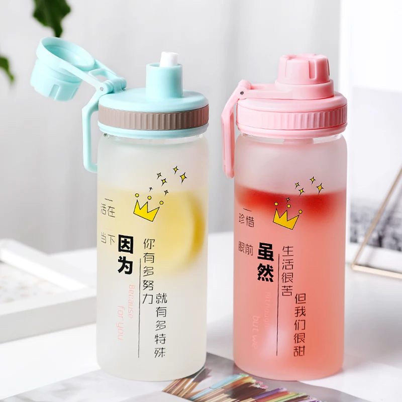 Glass Water Bottle Straw Portable Scrub Glass Bottles Leakproof Sports Outdoor 540ml Creative Bottles My Water Bottle