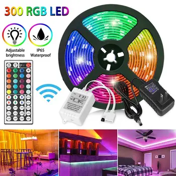 

Led Strip Light 3528 SMD RGB Tape 5M DC12V Flexible RGB LED Stripe Ribbon Diode 44Key Remote Controller with Adapter
