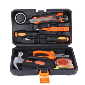 

9Pcs Mixed General Hand Tool Kit, Mini Home Improvement Household Tools, Portable Repairing Tool Set, with Plastic Tool Box Stor