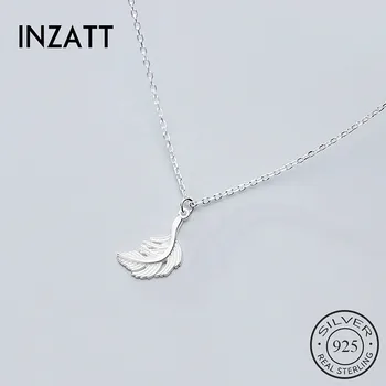 

INZATT Real 925 Sterling Silver Feather Pendant Choker Necklace For Fashion Women Party Fine Jewelry Cute 2020 Accessories Gift