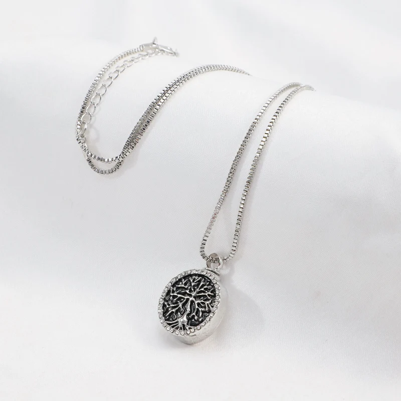 Forever in the Heart Alloy Cremation Jewelry Tree of Life Round Urn Pendant Memorial Keepsake Urn Pendant Ashes Necklace