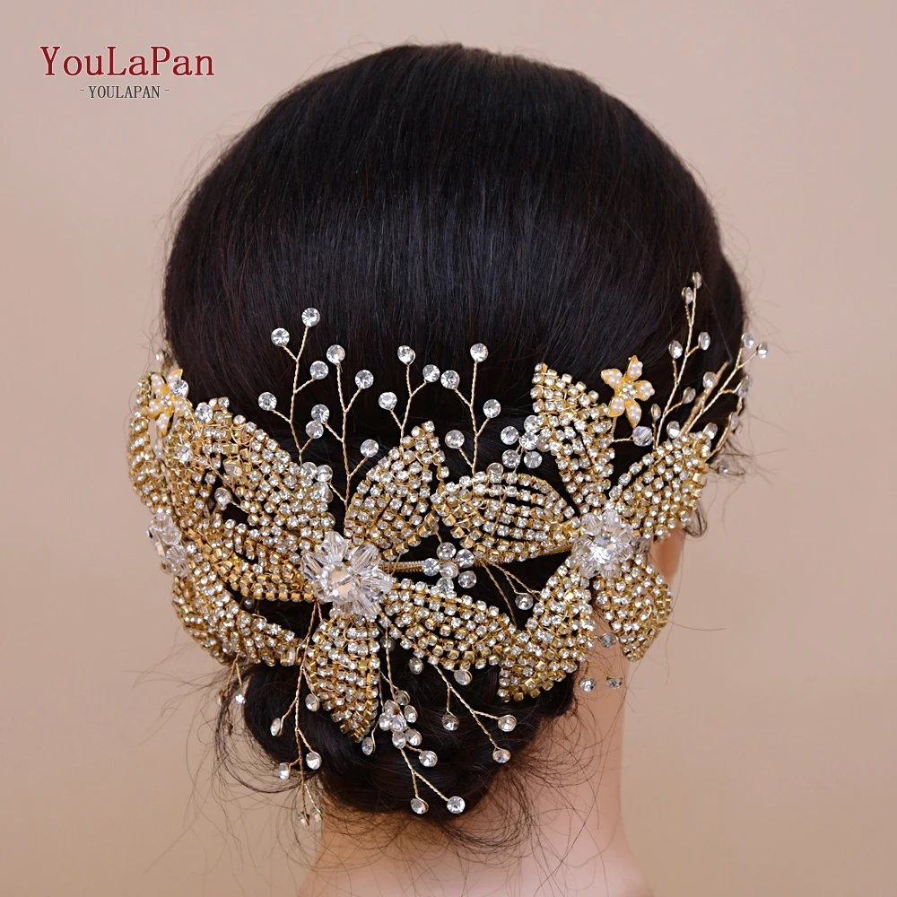YouLaPan, HP252-G, Золотая свадебная корона, тиара, стразы, свадебные украшения для волос, золотые свадебные аксессуары для волос, роскошная хрустальная свадебная тиара