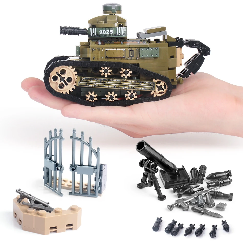 

368+PCS WW2 Renault FT17 Tank Military Building Blocks compatible legoingly Army Soldier Weapon figures Bricks Toys for Children