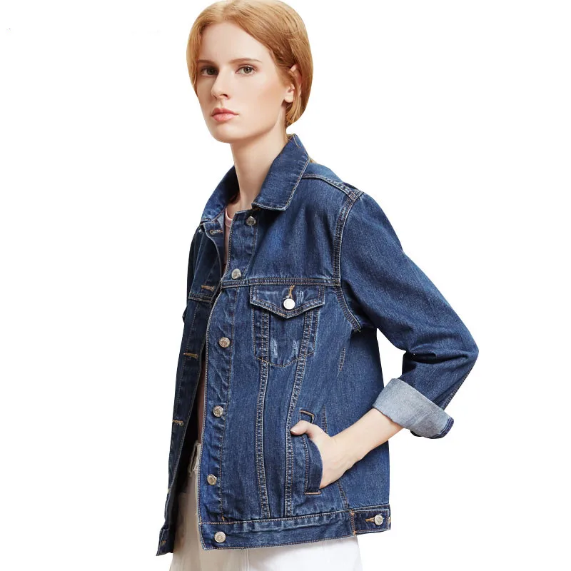 Finest  Cotton Women Denim Jacket blue Pink Red Autumn Spring Plus Size Casual England Outwear Ladies Femal