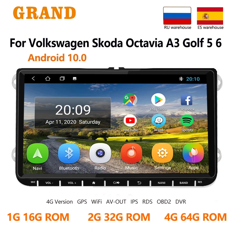 Android 10 Octa-Core 4G+64G For Orignal VW Volkswagen Radio GPS Car Multimedia player 2din Radio For VW Skoda Octavia Navigation