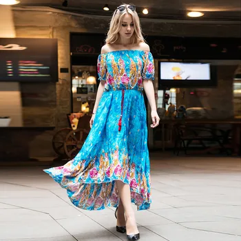 

Bohemian Positioning Printed off-Shoulder Tassels Short-sleeve Dress 2018 Hot Selling WOMEN'S Dress